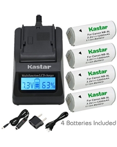 Kastar Ultra Fast Charger (3X Faster) Kit and Battery (4-Pack) for NB-9L and PowerShot N, N2, SD4500, SD4500 is, ELPH 510 HS, ELPH 520 HS, ELPH 530 HS Cameras