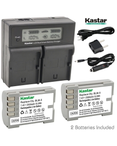 Kastar LCD Dual Fast Charger & 2 x Battery for Olympus BLM-5, PS-BLM5 and Olympus C-8080, C-7070, C-5060, E1, E3, E5, E300, E330, E500, E510, E520 Digital Camera