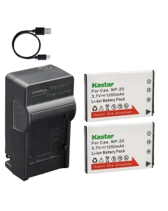 Kastar 2-Pack Battery and AC & USB-C Charger, Compatible with Casio NP-20 Battery, Exilim EX-S500 EX-S600 EX-S770 EX-S880 EX-Z60 EX-Z65 EX-Z70 EX-Z75 EX-Z77 EX-M1 EX-M2 EX-M20 and EX-Z Series Camera