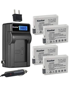 Kastar 4-Pack LP-E8 Battery and LCD AC Charger Compatible with Canon LP-E8 LPE8 Battery, Canon LC-E8 LC-E8E Charger, Canon EOS Kiss X5, EOS Kiss X6 Digital Cameras, Canon Camera Grip BG-E8