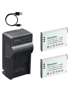 Kastar 2-Pack Battery and AC USB-C Charger, Compatible with Olympus Li-50B, Panasonic VW-VBX090, Pentax D-Li92, Ricoh DB-100, Casio NP-150, Kodak LB-050 LB-052, GE GB-50A Digital Cameras