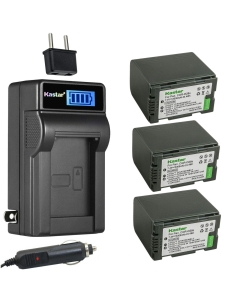 Kastar 3-Pack CGR-D28 Battery and LCD AC Charger Compatible with Panasonic PV-BP8, PV-D401, PV-VM202, DZ-MX5000, VDR-M10, VDR-M20, AJ-PCS060G(Portable Hard Disk), AG-3DA1, AG-3DA1E, AG-3DA1P