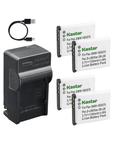 Kastar 4-Pack Battery and AC & USB-C Charger Compatible with VBX070 DB-L80 D-LI88 PX1686 Camera for Panasonic HX-DC1 DC2 DC3 HX-WA10 Sanyo CG10 CG100 VPC Series Toshiba Camileo SX500 SX900