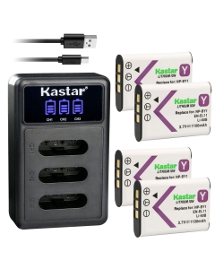 Kastar 4 Pack Battery and LCD Triple USB Charger Compatible with Sony NP-BY1 NPBY1 Battery, Sony Mini HDR-AZ1 Mini HDR-AZ1vb Mini HDR-AZ1vr Video Cameras