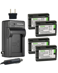 Kastar 4-Pack Battery and AC Charger with Car Adapter Compatible with Panasonic VW-VBY100 Battery, Panasonic HC-V110 HC-V110G HC-V110GK HC-V110K HC-V110P HC-V110P-K HC-V130 HC-V130K HC-V201 HC-V201K