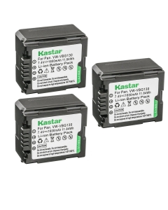 Kastar 3-Pack VW-VBG130 Battery Replacement for Panasonic VDR-D210, VDR-D220, VDR-D230, VDR-D310, VDR-D58GK, Lumix DMC-L10, DMC-L10K, DMC-L10KEB-K, DMC-L10KEG-K, AG-AC7, AG-AF100, AG-AF105A Camera