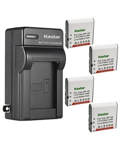 Kastar 4-Pack NP-40 Battery and AC Wall Charger Replacement for Minolta MN4K100Z 4K Ultra HD, Minolta MN4K30NV 4K Ultra HD / 30 MP, Minolta MN100HDZ 1080P HD Camcorder w/10x Optical Zoom Camcorder
