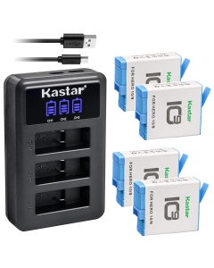 Kastar 4 Pack Battery and LCD Triple USB Charger Compatible with GoPro ADBAT-001 ADDBD-001 Battery, GoPro HERO10 Hero 10 Black Edition, GoPro HERO9 Hero 9 Black Edition Action Camera