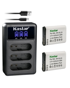 Kastar 2 Pack EN-EL23 Battery and LCD Triple USB Charger Compatible with Nikon Coolpix B700, Coolpix P600, Coolpix P610, Coolpix P610s, Coolpix P900, Coolpix P900s, Coolpix S810c Camera
