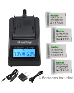 Kastar Decoded Battery 4-Pack and Fast Charger for Canon NB-13L NB13L CB-2LH and Canon PowerShot G5 X, G7 X, G7 X Mark II, G9 X, G9 X Mark II, PowerShot SX620 HS, SX720 HS, SX730 HS, G1 X Mark III