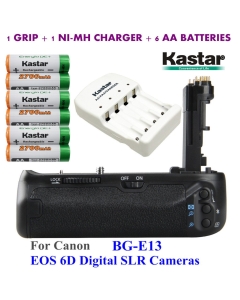 Kastar Pro Multi-Power Vertical Battery Grip (Replacement for BG-E13) + 6X AA NI-MH Batteries(2700mAh) + NI-MH Charger for EOS 6D Digital SLR Cameras