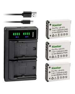 Kastar 3-Pack LB-070 Battery and LTD2 USB Charger Replacement for LB-070 LB070 Battery, Kodak Pixpro AZ651, Kodak Pixpro AZ651 Astro Zoom, Kodak Pixpro AZ652, Kodak Pixpro AZ652 Astro Zoom Camera