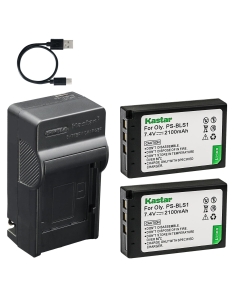 Kastar 2-Pack Battery and AC & USB-C Charger, Compatible with Olympus BLS-1 PS-BLS1, for E-410 E-420 E-620 E-P3 E-PL1 E-PL3 E-PM1 Camera