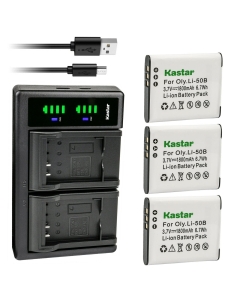 Kastar 3-Pack Battery and LTD2 USB Charger Compatible with Olympus Stylus 1010, Stylus 1020, Stylus 1030SW, Stylus 9000, Stylus 9010, SZ-10, SZ-11, SZ-12, SZ-14, SZ-15, SZ-16, SZ-20, SZ-25MR, SZ-30MR
