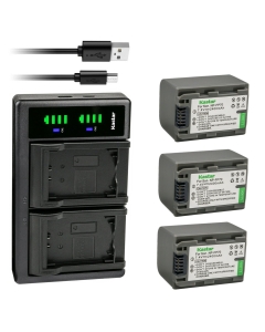 Kastar 3-Pack Battery NP-FP70/FP71 and LTD2 USB Charger Compatible with Sony DCR-SR30 DCR-SR40 DCR-SR50 DCR-SR60 DCR-SR70 DCR-SR80 DCR-SR90 DCR-SR100 HDR-HC3 HDR-HC3E DCR-DVD103 DCR-DVD105 Camera