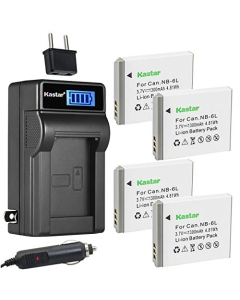 Kastar 4-Pack NB-6LH Battery and LCD AC Charger Compatible with Canon PowerShot SX700 HS, PowerShot SX710 HS, IXUS 85 is, IXUS 95 is, IXY Digital 25 is, Digital IXUS 200 is, Digital IXUS 210 Cameras