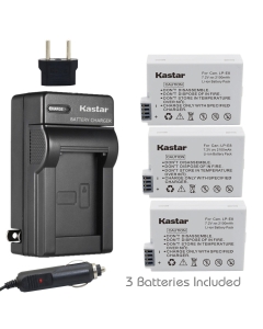 Kastar Battery (3-Pack) and Charger Kit Replacement for LP-E8, LPE8, LC-E8E EOS 550D, EOS 600D, EOS 700D, EOS Rebel T2i, EOS Rebel T3i, EOS Rebel T4i, EOS Rebel T5i Cameras and BG-E8 Grip