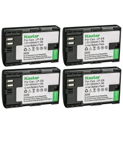 Kastar 4-Pack LP-E6 Battery Replacement for Canon EOS R, EOS Ra, EOS R5, EOS R6, EOS 90D, XC10, XC15, EOS 5D Mark II, EOS 5D Mark III, EOS 5D Mark IV, EOS 5DS, EOS 5DS R Camera