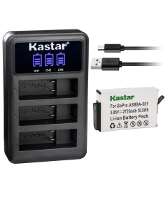 Kastar 1 Pack Battery and LCD Triple USB Charger Compatible with GoPro Camera ASBBA-001 Fusion Battery, GoPro ASBBA-001 Battery, Gopro Fusion 360-Degree Action Camera, Gopro Fusion VR 360 Camera