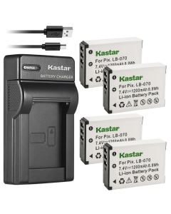 Kastar 4-Pack Battery + Slim USB Charger for LB-070 LB070 Battery and Pixpro AZ651, Pixpro AZ651 AZ652 Astro Zoom, Pixpro AZ901, PIXPRO S1, PIXPRO S-1, MN67Z Camera