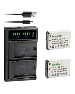 Kastar 2-Pack LB-070 Battery and LTD2 USB Charger Replacement for Kodak Pixpro AZ651, AZ652, AZ901, S-1, MN67Z Cameras (7.4V, 1200mAh, 8.4V Output)