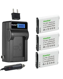 Kastar 3-Pack EN-EL23 Battery and LCD AC Charger Compatible with Nikon EN-EL23 Battery, MH-67 MH-67P Charger, Nikon Coolpix B700, Coolpix P600 P610 P610s, Coolpix P900 P900s, Coolpix S810c Cameras