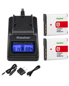 Kastar Fast Charger and Battery (2-Pack) Replacement for Sony NP-BG1, NP-FG1, DSC-W120, W150, W220, DSC-H3, DSC-H7, DSC-H9, DSC-H10, DSC-H20, DSC-H50, H55, H70, DSC-HX5V, HX7V, HX9V, HX10V, HX30V