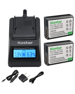 Kastar Ultra Fast Charger(3X Faster) Kit and Battery (2-Pack) for LP-E10, LC-E10 Work with EOS Rebel T5, EOS Rebel T3, EOS Kiss X50, EOS Kiss X70, EOS 1200D, EOS 1100D DSLR Cameras