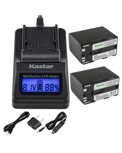 Kastar Fast Charger + Battery (2-Pack) for BP-945, BP-950, BP-970, C2, FV1, FV500, Optura, Vistura, DM-XL2, DM-MV20, E65AS, ES-8600, G2000, GL2, MV200i, UC-V300, V75Hi, XH-G1, XL-H1, XM2, XV6