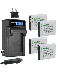 Kastar 4-Pack Li-90B Li-92B Battery and LCD AC Charger Compatible with Olympus Li90B Li92B Battery, Olympus LI-90C UC-90 Charger, Olympus Stylus XZ-2, Stylus XZ-2 iHS, Tough TG-Tracker Cameras
