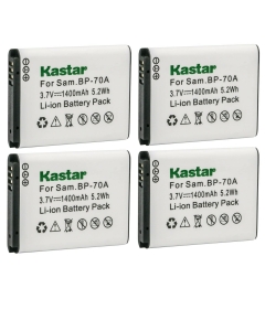 Kastar BP-70A Battery 4-Pack Replacement for Samsung ES75, ES78, ES80, ES81, ES90, ES91, ES95, ES96, ES99, MV800, PL100, PL101, PL120, PL121, PL170, PL171, PL20, PL200, PL201, PL21, PL80, PL81 Camera