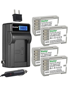 Kastar 4-Pack BLM5 Battery and LCD AC Charger Compatible with Olympus BLM-5 PS-BLM5 EA-BLM5 Battery, Olympus BCM-5 Charger, Olympus E-1 E1, E-3 E3, E-30 E30, E-5 E5 Camera, Olympus HLD-4 Battery Grip