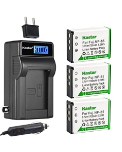 Kastar 3-Pack NP-85 Battery and LCD AC Charger Compatible with DV-E80 Rich A180 A200 A230 R291F DIGIPO HDV-S590 HDV-S690 AIGO AHD-Z50 OUCCA HDV-A37 Ordro HDV-D325 HDV-D370 HDV-Z60