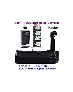 Kastar Pro Multi-Power Vertical Battery Grip (Replacement for BG-E16) + 4X LP-E6 Replacement Batteries + Charger Kit for EOS 7D Mark II (Not for EOS 7D) Digital SLR Camera