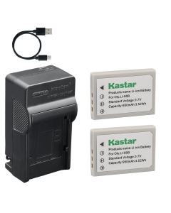 Kastar 2-Pack Battery and AC & USB-C Charger, Compatible with Li-80B NP-900 Camera, for Olympus T100 T110 X36 X960 and Digital Cameras E53 E63 E720 Vivicam 5105S 5300 5340 7100S HDC531 HDC641