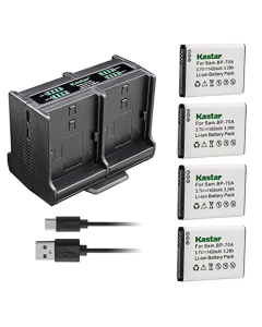 Kastar 4-Pack BP-70A Battery and Quadruple Charger Compatible with Samsung ES78, ES80, ES81, ES90, ES91, ES95, ES96, ES99, MV800, PL100, PL101, PL120, PL121, PL170, PL171, PL20, PL200, PL201 Camera