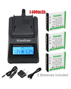 Kastar Ultra Fast Charger(3X faster) Kit and Battery (3-Pack) for Fujifilm NP-50, Kodak KLIC-7004, Pentax D-Li68 work with Fujifilm FinePix F50FD,F60FD,F70EXR,F75EXR,F80EXR,F85EXR,F100FD,F200EXR,F300EXR,F305EXR,F500EXR,F505EXR,F550EXR,F600EXR,F605EXR,F660