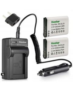 Kastar 2-Pack Battery and AC Charger with Car Adapter Compatible with Nikon EN-EL23 Battery, MH-67 Charger, Nikon Coolpix B700, Coolpix P600, P610, P610s, Coolpix P900, P900s, Coolpix S810c Camera