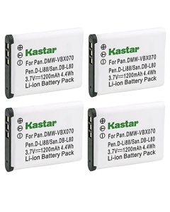 Kastar VW-VBX070 Battery (4-Pack) for Pentax D-Li88, Panasonic VW-VBX070, Sanyo DB-L80, DB-L80AU Battery and Digital Cameras (Search Your Camera Model Down Description)
