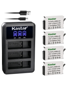Kastar 4 Pack Battery and LCD Triple USB Charger Compatible with GoPro Camera ASBBA-001 Fusion Battery, GoPro ASBBA-001 Battery, Gopro Fusion 360-Degree Action Camera, Gopro Fusion VR 360 Camera
