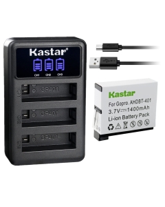 Kastar 1 Pack Battery and LCD Triple USB Charger Compatible with Gopro4 Hero4, AHDBT-401, AHBBP-401 Battery, HERO4 Black, Hero 4 HD Black, HERO4 Silver, Hero 4 HD Silver Action Sport Camera
