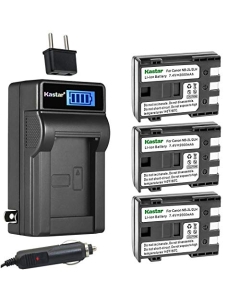 Kastar 3-Pack NB-2L Battery and LCD AC Charger Compatible with Canon NB-2LH, NB-2L12 NB-2L14 NB-2L24, BP-2LH, MVX45i, MVX200, MVX200i, MVX250i, MVX300, MVX300i, MVX330i, MVX350i, DS126071, E160814