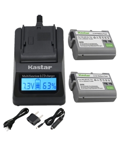 Kastar 2 Pack Battery and LCD Fast Charger with Car Adapter & USB Output Compatible with Nikon EN-EL15a MH-25, Nikon MB-D18 Nikon MB-D16 Nikon MB-D15 Nikon MB-D14 Nikon MB-D12 Nikon MB-D11 Grip