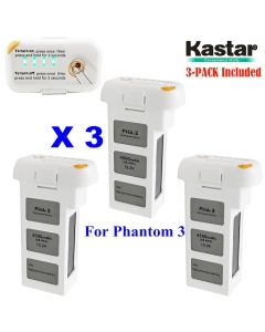 Kastar Intelligent Flight Battery Phantom 3 (3-Pack) High Capacity 4500 mAh 15.2 V (4 Cells in Serial, 4S)- 24 Minute Flying Time - for The Phantom 3 Professional and Phantom 3 Advance