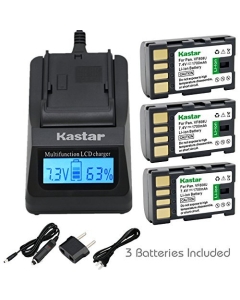 Kastar Fast Charger and Battery 3-Pack for JVC BN-VF808 BN-VF808U and GZ-MG630 GZ-MG650 GZ-MG670 GZ-MG680 GZ-MG730 GZ-MS100 GZ-MS101GZ-MS120 GZ-MS130 GZ-D230 GZ-HD260 GZ-HD3 GZ-HD5 GZ-HD6 GZ-HD7