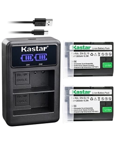 Kastar 2-Pack ENEL15 Battery and LED2 USB Charger Compatible with Nikon EN-EL15 Battery, MH-25 Charger, Nikon 1 V1, D500 D600 D610 D750 D780 D800 D800E D810 D810A D850, D7000 D7100 D7200 D7500 Camera