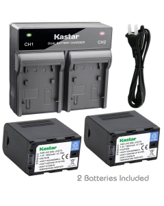 Kastar 2X Battery + Fast Dual Charger for JVC SSL-JVC70 SSL-JVC75 BN-S8I50 and JVC GY-HMQ10 GY-LS300 GY-HM200 GY-HM200SP Sports GY-HM600 GY-HM620U GY-HM650 GY-HM660U GY-HM660SC DT-X Monitors Series