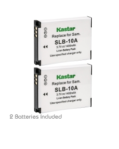 Kastar Battery 2-Pack for Samsung SLB-10A JVC BN-VH105 and Samsung ES50 ES55 ES60 EX2F HMX-U10 HMX-U20 HZ10W HZ15W IT100 L100 L110 L200 L210 L310W M100 M110 M310W NV9 P800 P1000 PL50 PL70 SL102 SL202