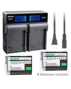 Kastar 2-Pack ENEL15 Battery + LCD Dual Charger for Nikon EN-EL15 EN-EL15a EN-EL15b Battery, MH-25 Charger and Nikon 1 V1 D500 D600 D610 D750 D780 D800E D810 D810A D850 D7000 D7100 D7200 D7500 Z6 Z7