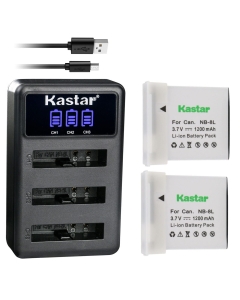 Kastar 2 Pack Battery and LCD Triple USB Charger Compatible with Canon NB-8L NB-8LH Battery, Canon CB-2LA, CB-2LAE Charger, Canon PowerShot A2200, A3000 is, A3100 is, A3150 is, A3200 is, A3300 is